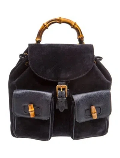 Pre-owned Gucci Bamboo Backpack Vintage In Blue