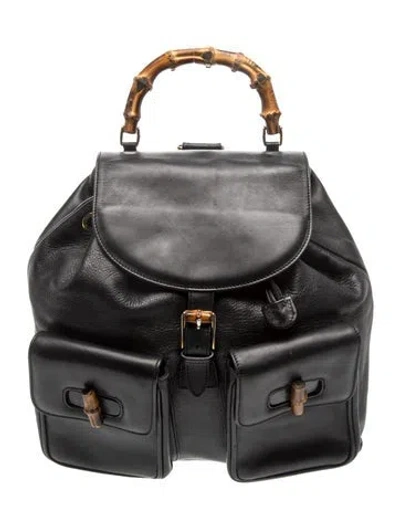 Pre-owned Gucci Bamboo Bamboo Backpack In Black