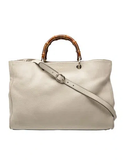 Pre-owned Gucci Bamboo Bamboo Shopper In White