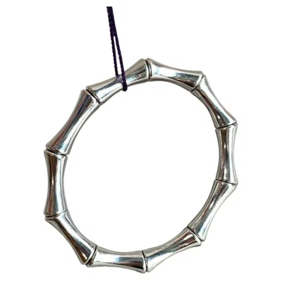 Pre-owned Gucci Bamboo Bangle Bracelet 18k White Gold Silver Elastic Stretch