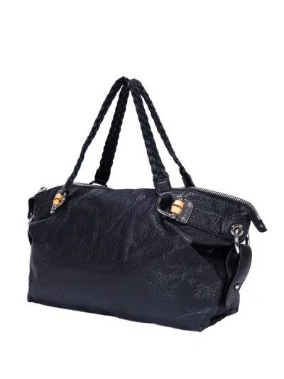 Pre-owned Gucci Bamboo Bar Plait Handle Bag In Blue