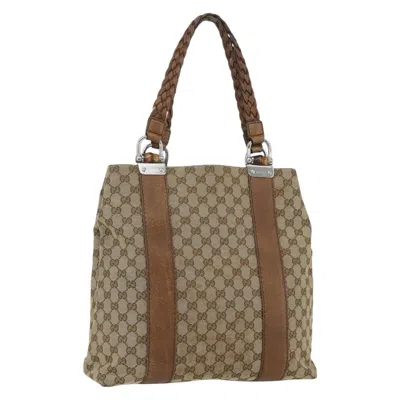 Pre-owned Gucci Bamboo Bar Tote Gg Canvas Beige Canvas Tote Bag Bag () In Sand