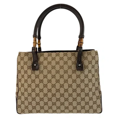 Pre-owned Gucci Bamboo Beige Brown Gg Canvas Shoulder Bag Tote Bag ()