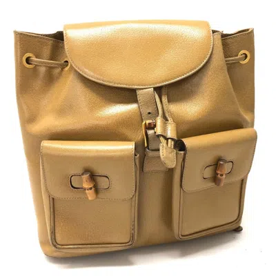 Pre-owned Gucci Bamboo Beige Leather Backpack () In Sand