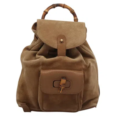 Pre-owned Gucci Bamboo Beige Suede Backpack Bag ()