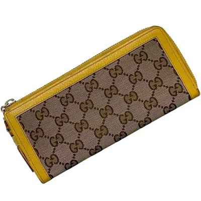 Pre-owned Gucci Bamboo Beige Yellow Gg Canvas Bamboo Long Wallet (bi-fold) () In Multi