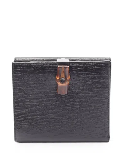Pre-owned Gucci Bamboo Bi-fold Wallet In Black