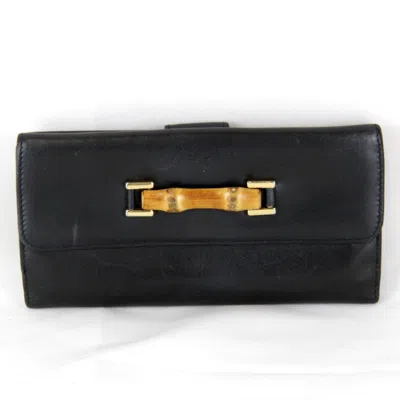 Pre-owned Gucci Bamboo Black Bamboo Long Wallet (bi-fold) ()