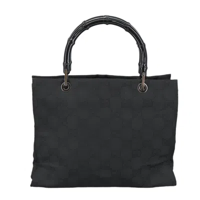 Pre-owned Gucci Bamboo Black Canvas Tote Bag ()