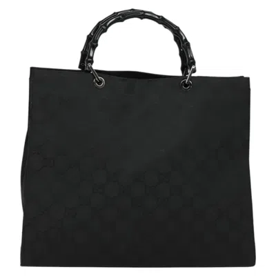 Pre-owned Gucci Bamboo Black Canvas Tote Bag ()