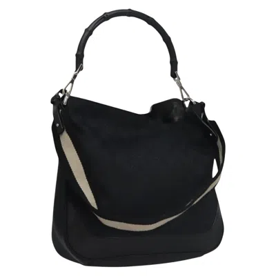 Pre-owned Gucci Bamboo Black Canvas Tote Bag ()