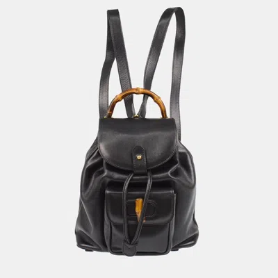 Pre-owned Gucci Bamboo Black Leather Backpack