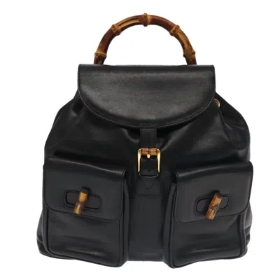 Pre-owned Gucci Bamboo Black Leather Backpack Bag ()
