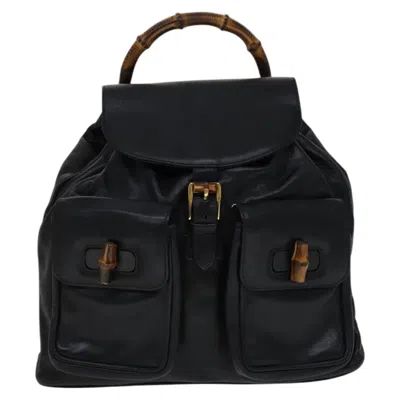 Pre-owned Gucci Bamboo Black Leather Backpack Bag ()