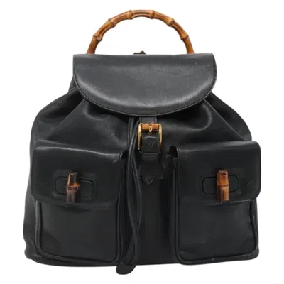 Pre-owned Gucci Bamboo Black Leather Backpack Bag ()
