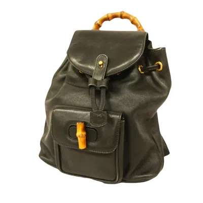 Gucci Bamboo Black Leather Backpack Bag ()