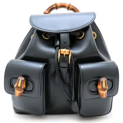 Pre-owned Gucci Bamboo Black Leather Backpack ()