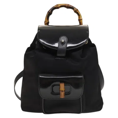 Pre-owned Gucci Bamboo Black Nylon Backpack Bag ()