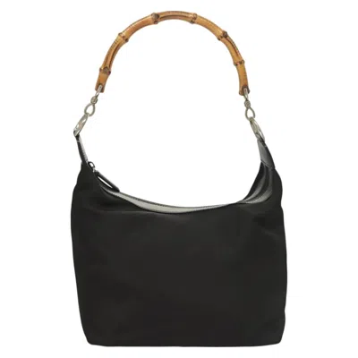 Pre-owned Gucci Bamboo Black Nylon Shoulder Bag ()