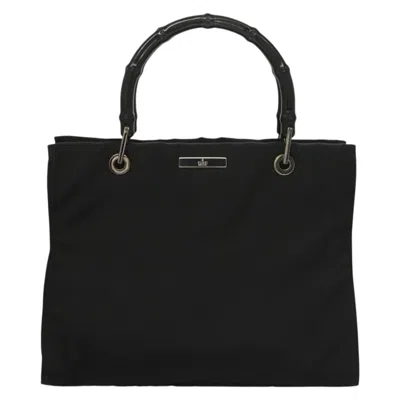 Pre-owned Gucci Bamboo Black Nylon Tote Bag ()