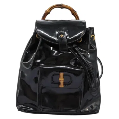 Pre-owned Gucci Bamboo Black Patent Leather Backpack Bag ()