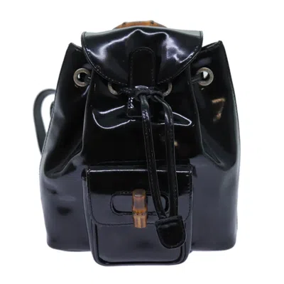 Gucci Bamboo Black Patent Leather Backpack Bag ()