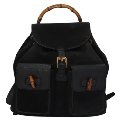 Pre-owned Gucci Bamboo Black Suede Backpack Bag ()