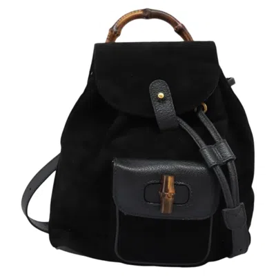 Pre-owned Gucci Bamboo Black Suede Backpack Bag ()