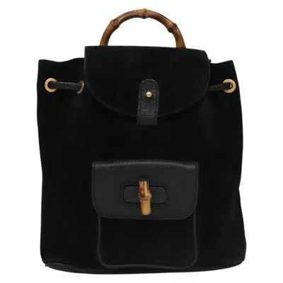 Pre-owned Gucci Bamboo Black Suede Backpack Bag ()