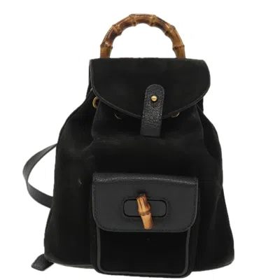 Pre-owned Gucci Bamboo Black Suede Backpack Bag ()