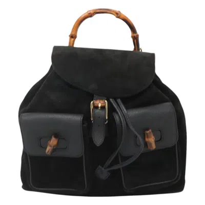 Pre-owned Gucci Bamboo Black Suede Backpack Bag ()