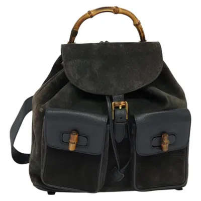 Pre-owned Gucci Bamboo Black Suede Backpack Bag ()