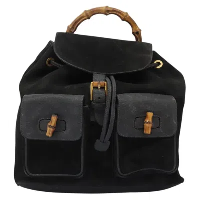 Pre-owned Gucci Bamboo Black Suede Backpack Bag ()