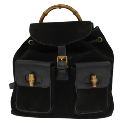 Pre-owned Gucci Bamboo Black Suede Backpack Bag ()