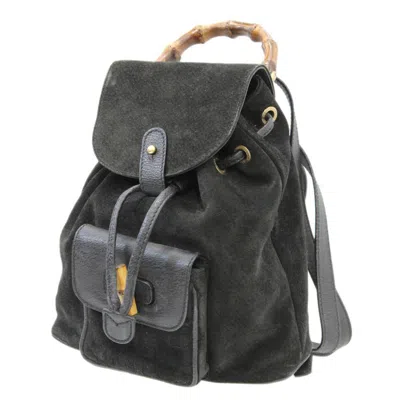 Pre-owned Gucci Bamboo Black Suede Leather Backpack ()