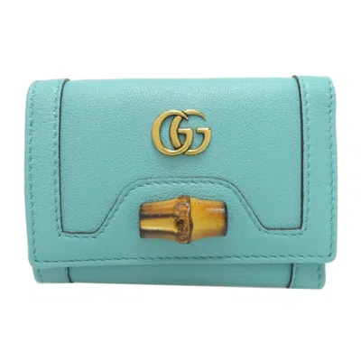 Pre-owned Gucci Bamboo Blue Bamboo Leather Wallet (bi-fold) ()