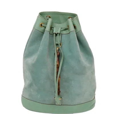 Pre-owned Gucci Bamboo Blue Suede Backpack Bag ()