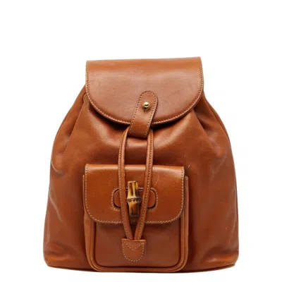 Pre-owned Gucci Bamboo Brown Bamboo Backpack ()