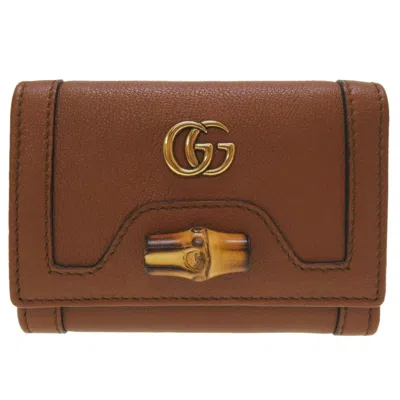 Pre-owned Gucci Bamboo Brown Bamboo Leather Wallet (tri-fold) ()
