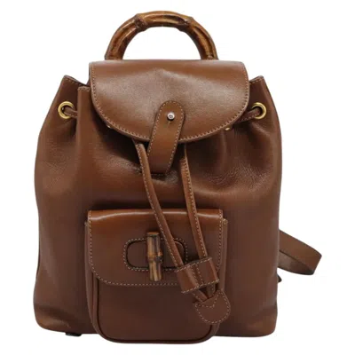 Pre-owned Gucci Bamboo Brown Leather Backpack Bag ()