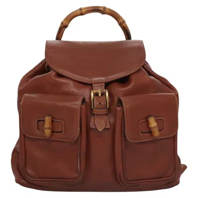Pre-owned Gucci Bamboo Brown Leather Backpack Bag ()