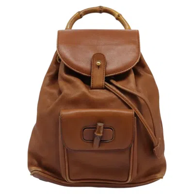 Pre-owned Gucci Bamboo Brown Leather Backpack Bag ()