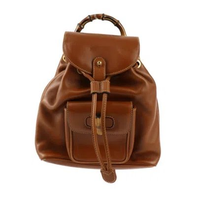 Gucci Bamboo Brown Leather Backpack Bag () In Blue