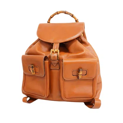 Gucci Bamboo Brown Leather Backpack Bag () In Orange