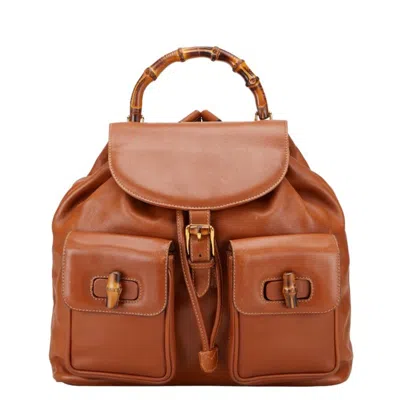 Pre-owned Gucci Bamboo Brown Leather Backpack ()
