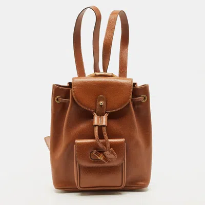 Pre-owned Gucci Bamboo Brown Leather Drawstring Backpack