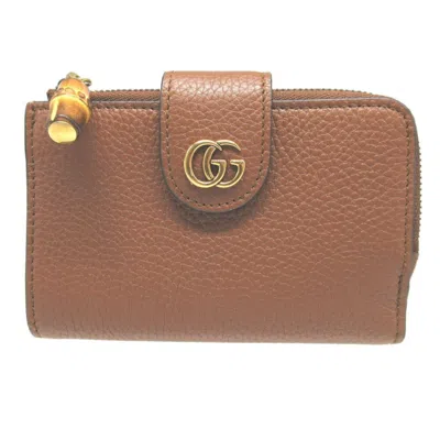 Pre-owned Gucci Bamboo Brown Leather Wallet (bi-fold) ()