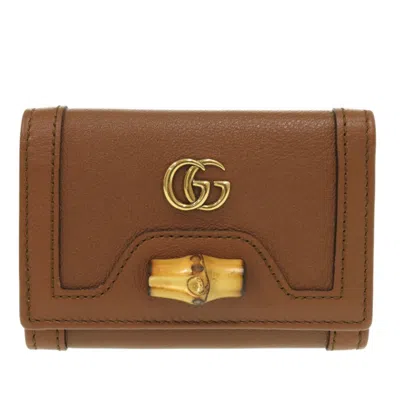 Pre-owned Gucci Bamboo Brown Leather Wallet (tri-fold) ()