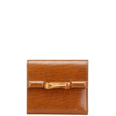 Pre-owned Gucci Bamboo Brown Leather Wallet (tri-fold) ()