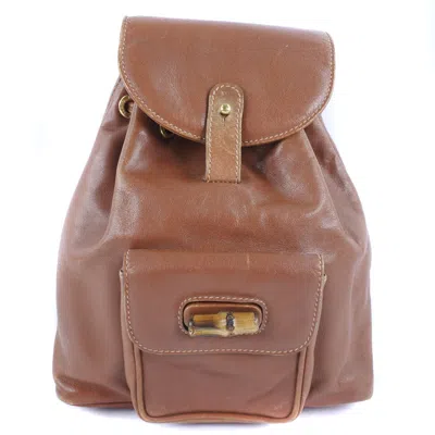 Pre-owned Gucci Bamboo Brown Pony-style Calfskin Backpack Bag ()